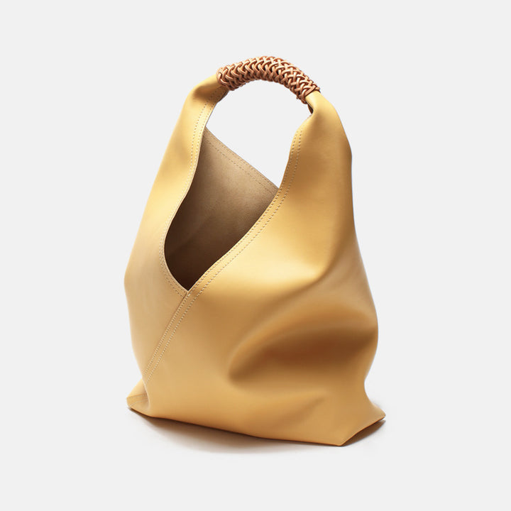 Sculptural Soft-Leather Slouch Hobo Tote with Braided Top Handle