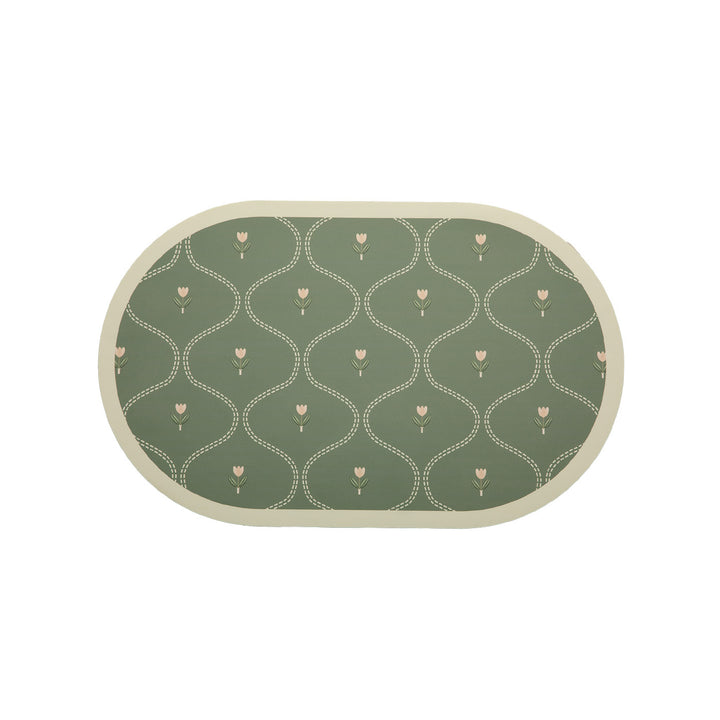 Oval wipeable placemat with embossed tulip pattern and non-slip underside Kalsten