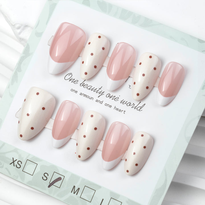 Elegant Press-On Nail Set with Polka Dot and French Tip Design Kalsten