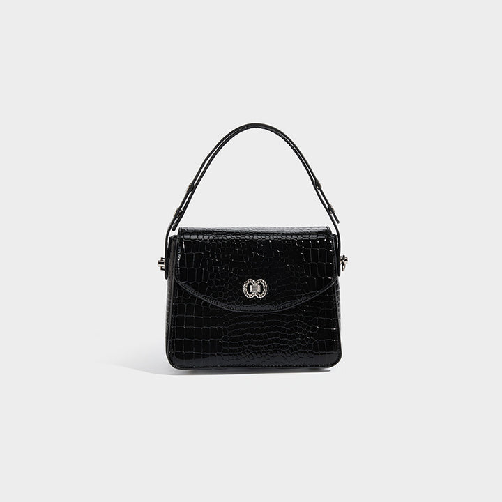 Crocodile-Embossed Structured Handbag