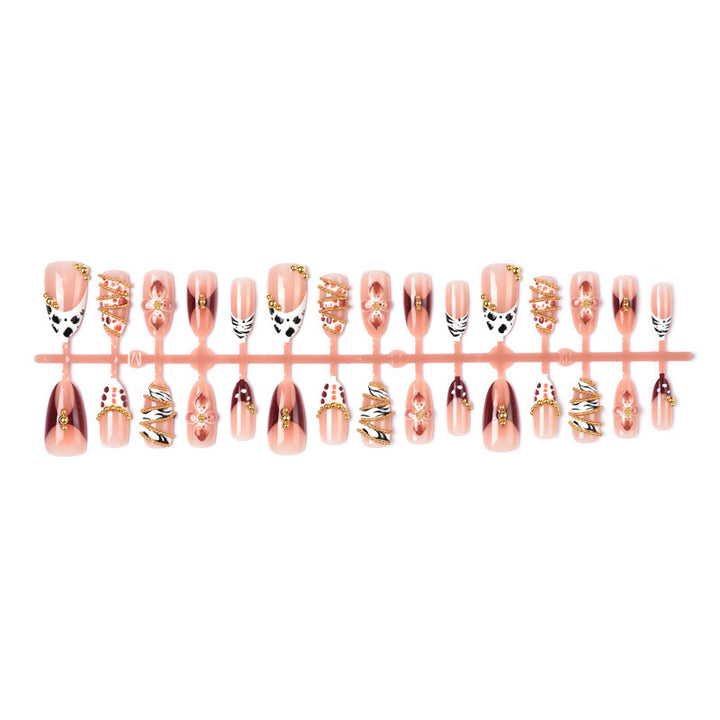 Artistic Press-On Nail Set with Floral and Gemstone Accents