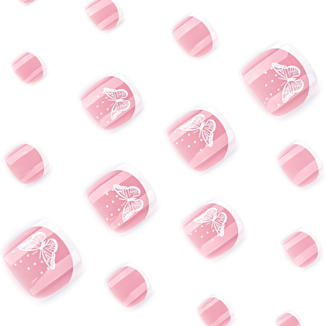 Artful toenail design with elegant butterfly motifs and French design Kalsten
