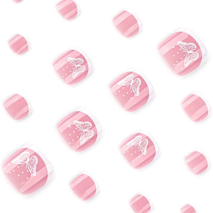 Artful toenail design with elegant butterfly motifs and French design Kalsten