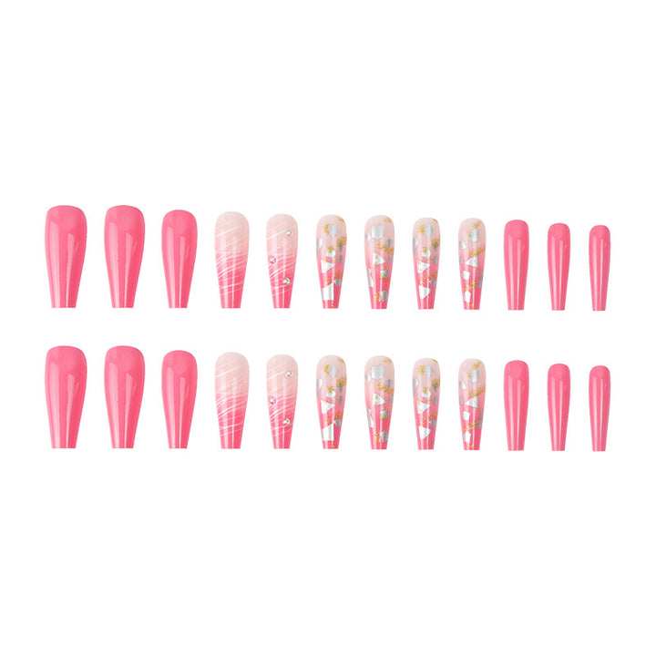 Decorative Long Press-On Nails with Rhinestone Accents and Glitter Kalsten