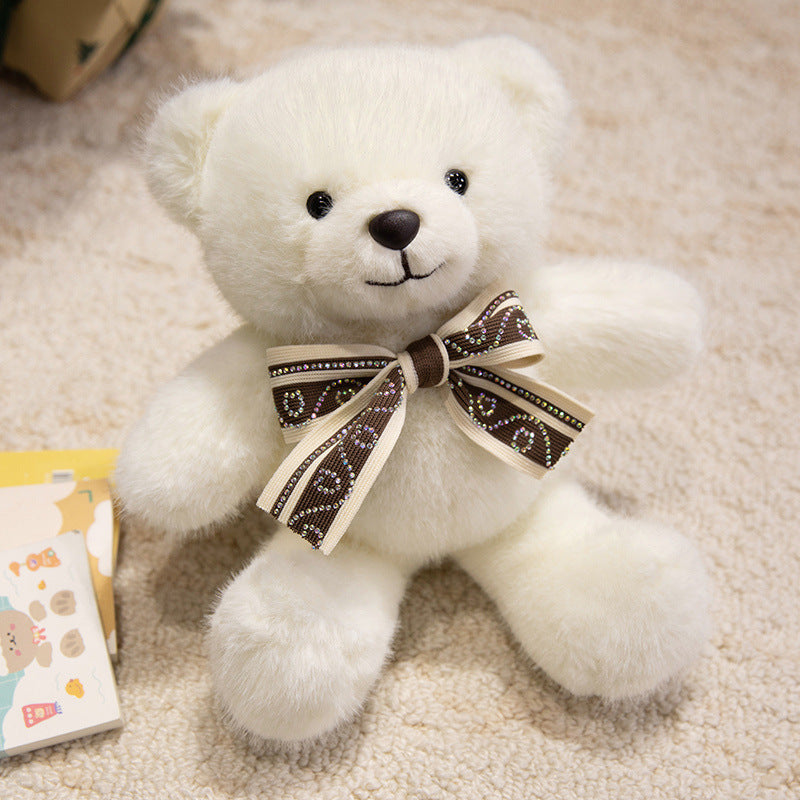 Plush Sitting Collectible Bear with Embroidered Smile, Crystal-Accent Ribbon Bow & Ultra-Soft Faux-Fur Plush Kalsten