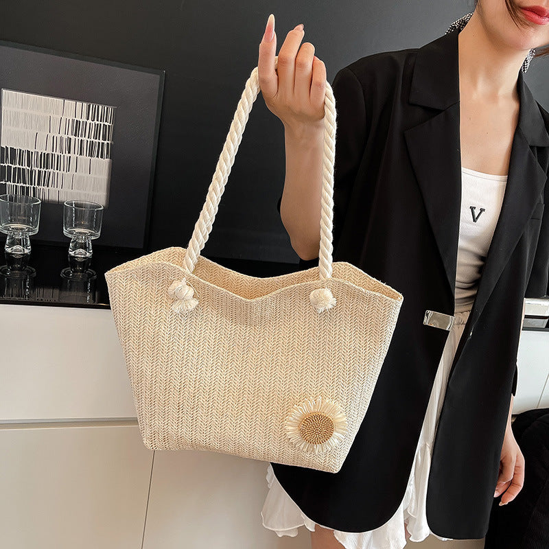Decorative Floral Embellished Beach Tote Bag Kalsten