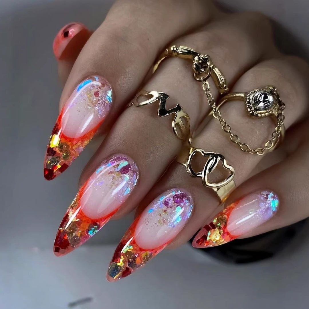 Artistic Nail Tips with Glitter and Ombre Effect Kalsten