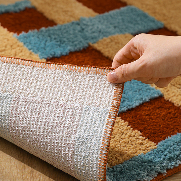 non-slip microfiber entrance mat with high pile and geometric pattern
