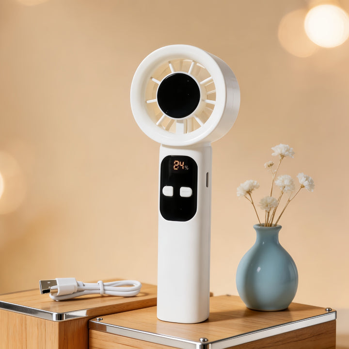 Portable Hand Fan with Digital Display and USB Port Kalsten