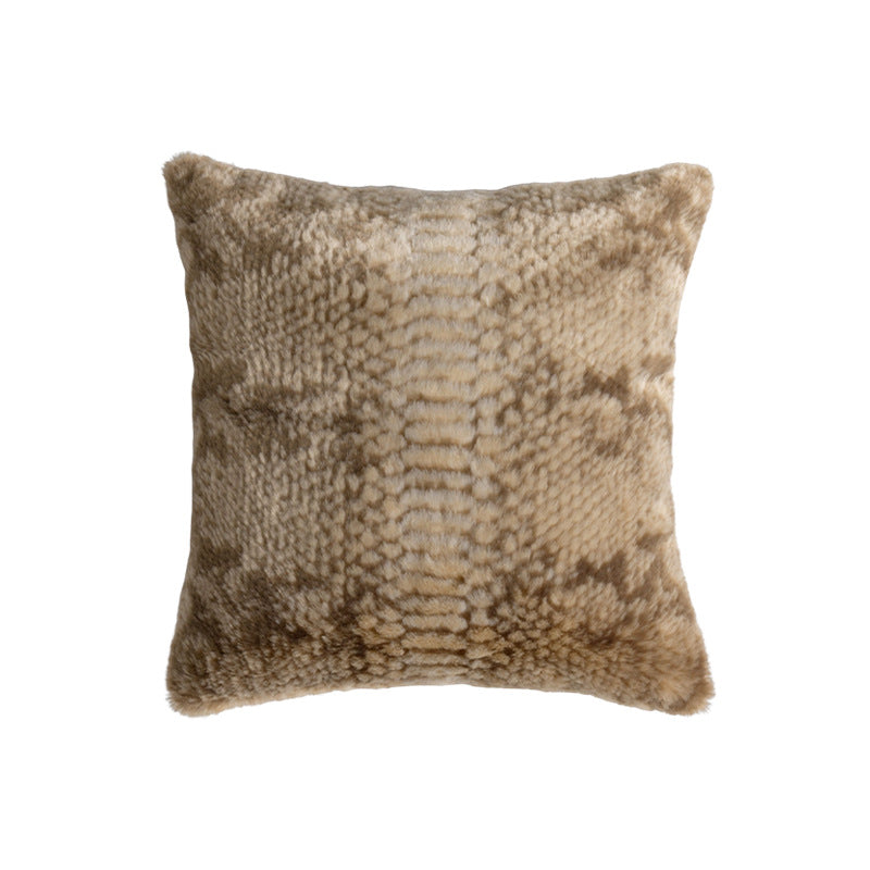 Rectangular faux fur decorative cushion with wavy plush surface