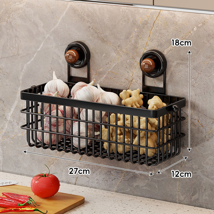 Wall-Mounted Suction Metal Wire Kitchen Storage Basket