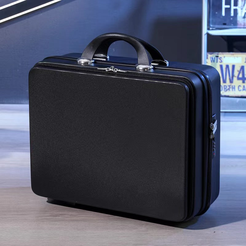 compact hard-shell travel vanity makeup case with TSA combination lock and dual-zip compartments Kalsten