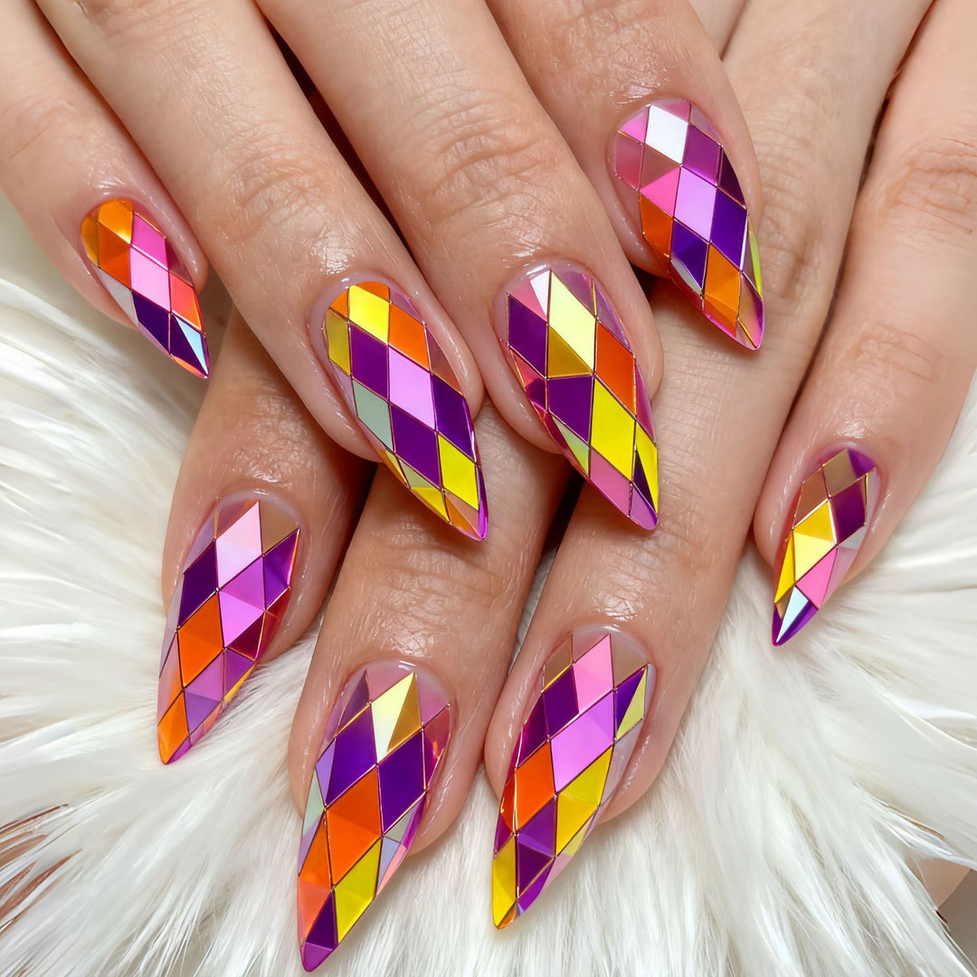 Shiny Stiletto Fake Nails with Diamond Surface Texture Kalsten
