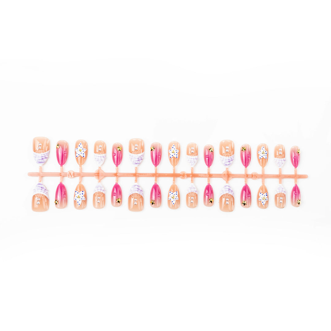 Decorative Press-On Nail Art Set with Floral and Star Accents Kalsten