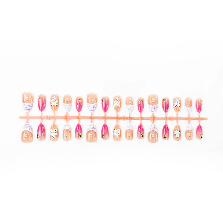 Decorative Press-On Nail Art Set with Floral and Star Accents Kalsten