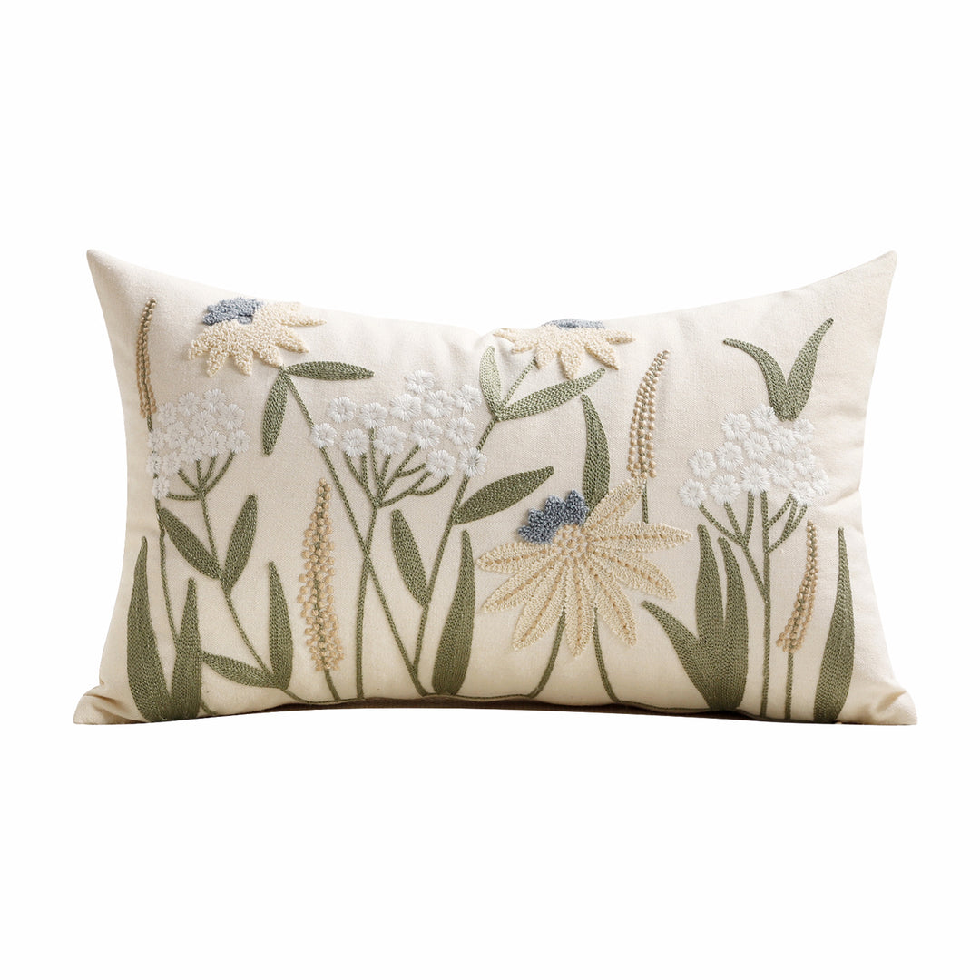 Decorative Square Embroidered Floral Tufted Linen Pillow Cover