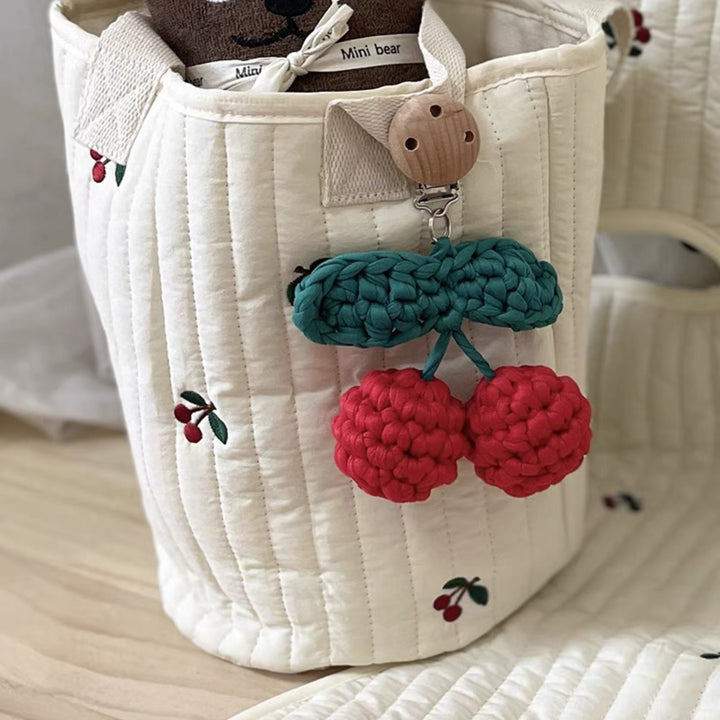 Handcrafted Wooden-Clip Pacifier and Teether Lanyard with Crochet Fruit Charms