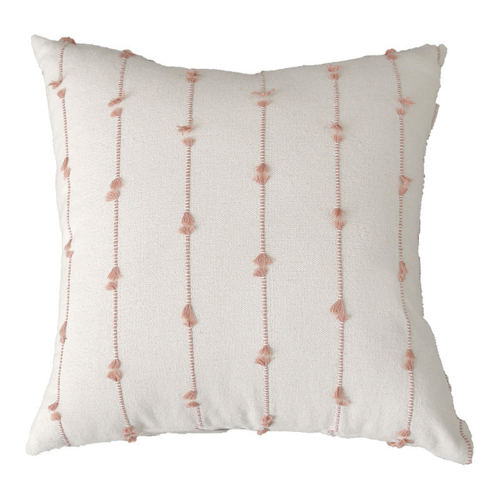 Decorative Square Cotton-Look Tufted Pillow Cover with Vertical Knot Trim and Concealed Zipper
