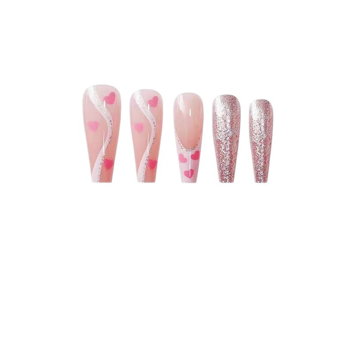Artistic Glitter and Heart Design Press-On Nail Extensions Kalsten