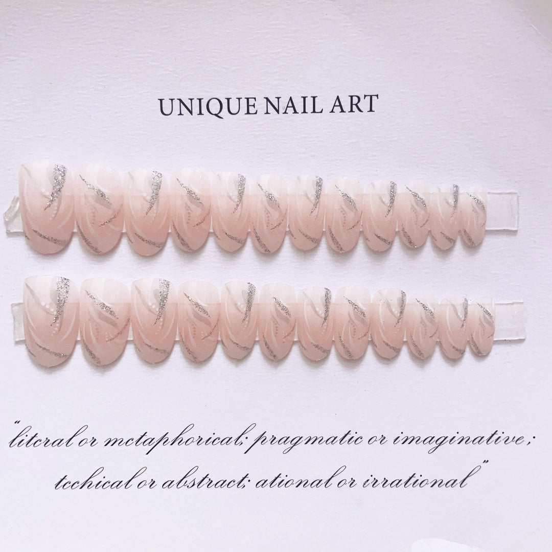 Elegant Press-On Nail Set with Rhinestone Details