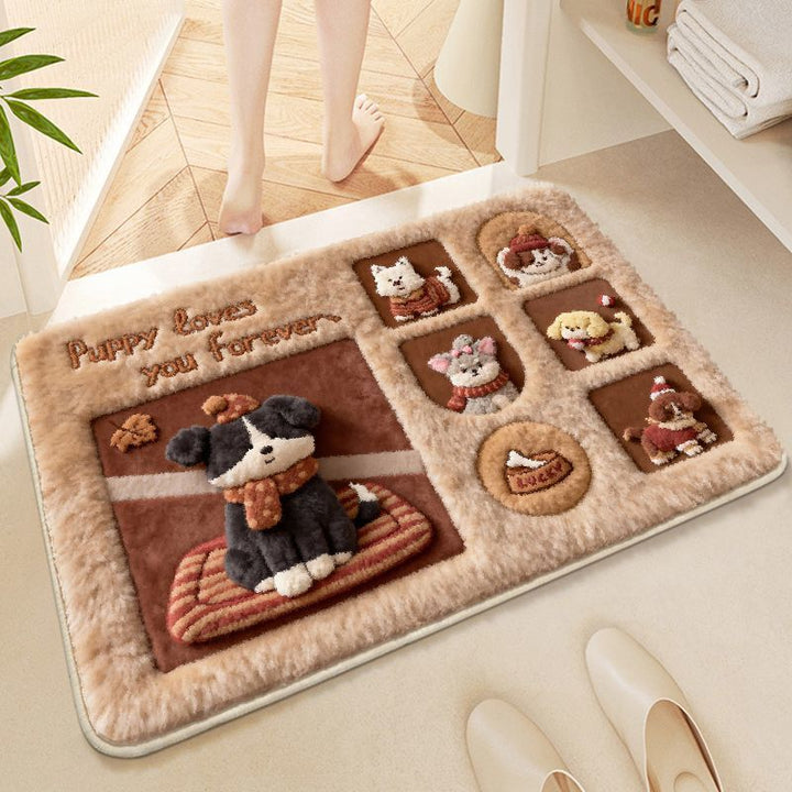 Plush Puppy-Themed Bathroom Mat