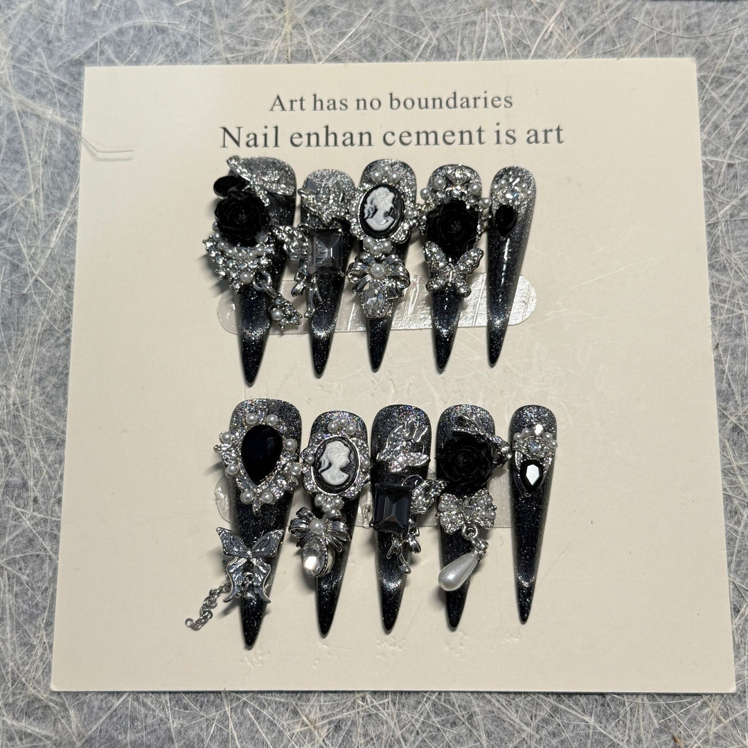 Gothic-Inspired Decorative Nail Art Extensions