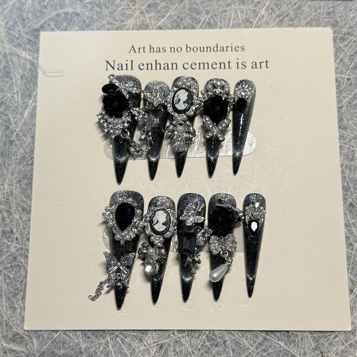 Gothic-Inspired Decorative Nail Art Extensions