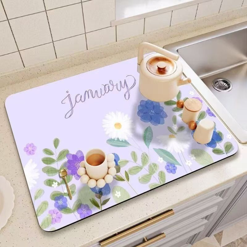 Decorative Floral Print Kitchen Counter Mat Kalsten