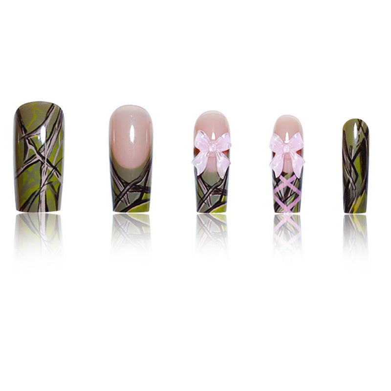 Decorative Long Press-On Nail Art with Bow Accents Kalsten