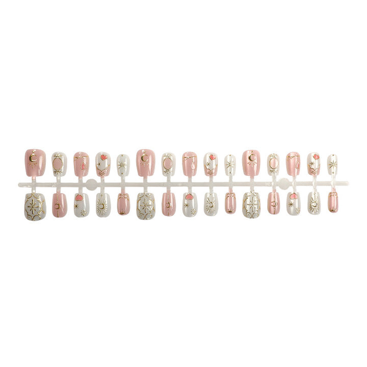 Decorative Press-On Nail Art Set with Celestial and Geometric Design