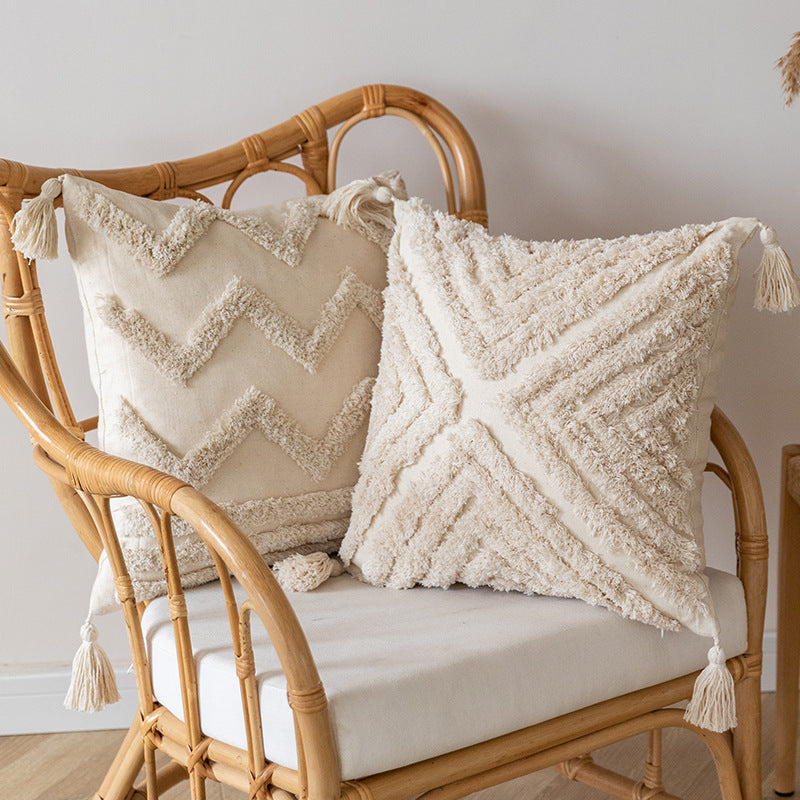 Textured Moroccan Shag Diamond Tassel Throw Pillow Cover