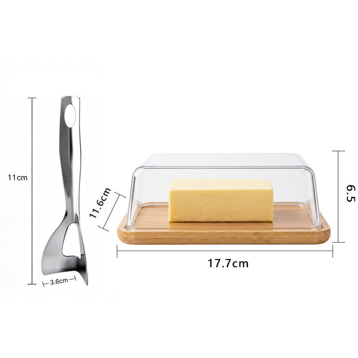 Bamboo Butter Dish with Glass Dome and Stainless Steel Spreaders