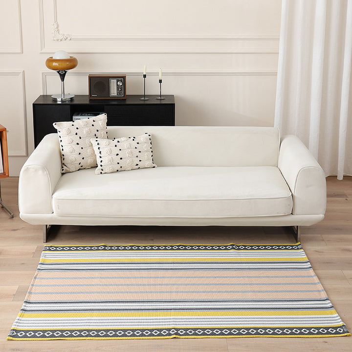 Striped Flat-Woven Cotton Rug in Kilim Style Kalsten