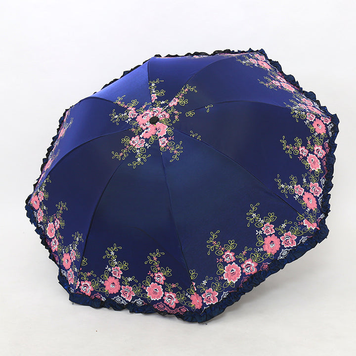 Women's Umbrella with Cheerful Floral Print and Wavy Edge Kalsten
