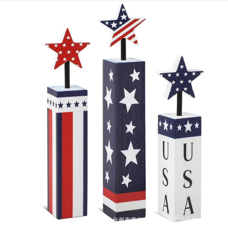 Unisex nan patriotic table decoration set with glittering star columns and flag pattern Kalsten