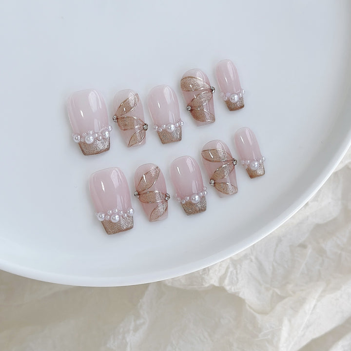 Artistic Press-On Nail Art Set with Heart and Celestial Designs