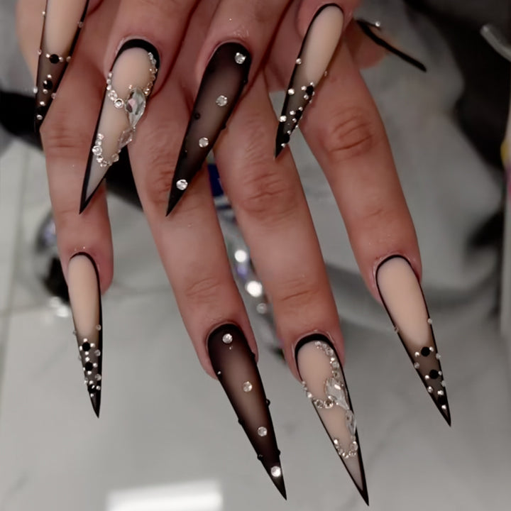 Stiletto Press-On Nail Art Set with Elegant Rhinestone Embellishments Kalsten
