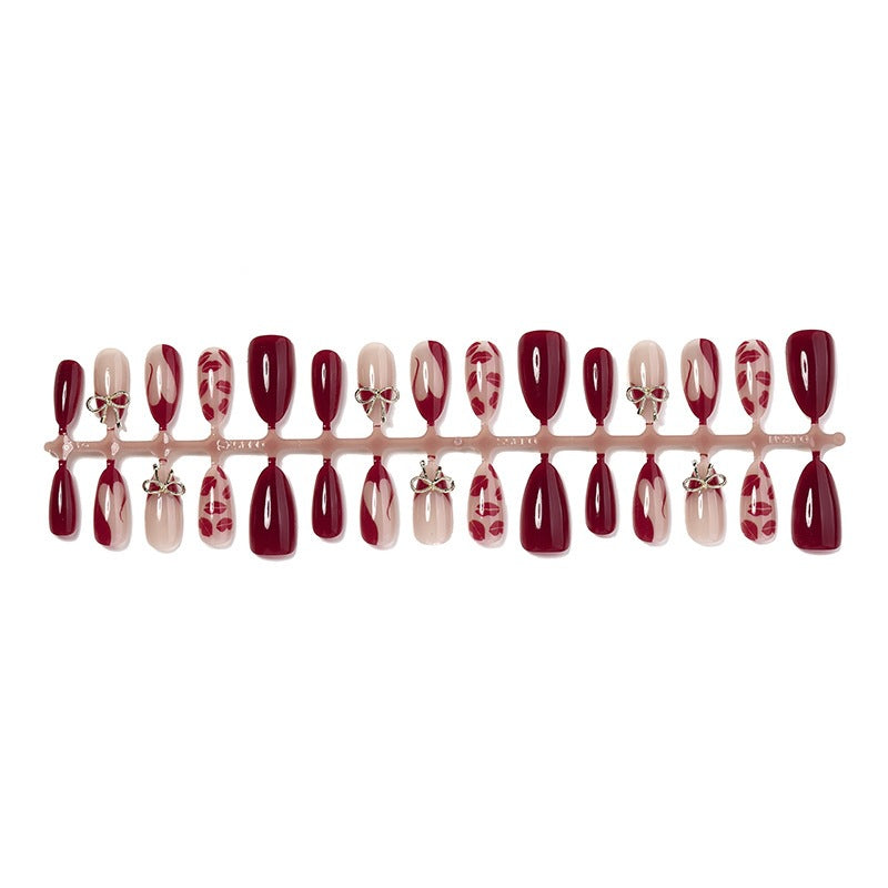 Acrylic Nail Set with Romantic Bow and Kiss Lip Designs Kalsten