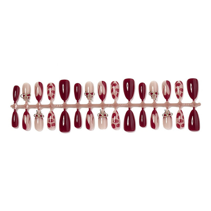 Acrylic Nail Set with Romantic Bow and Kiss Lip Designs Kalsten