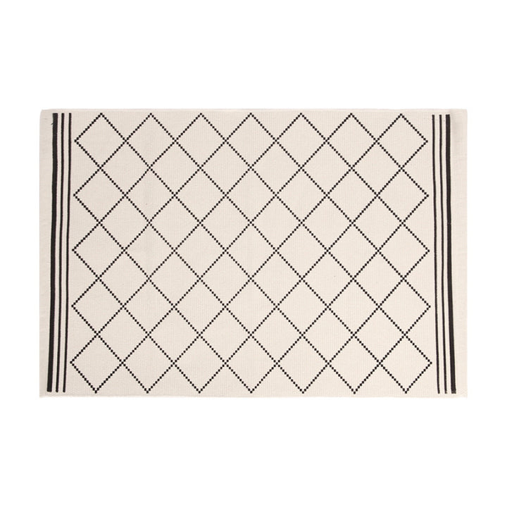 Flat-woven runner rug with diamond pattern and easy-care texture