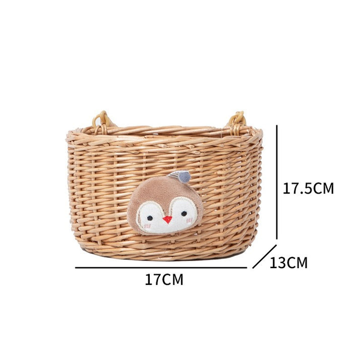 Basket made of woven material with cute animal motif