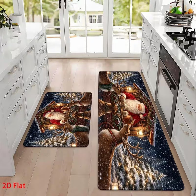 Christmas-Themed Kitchen Mat Set