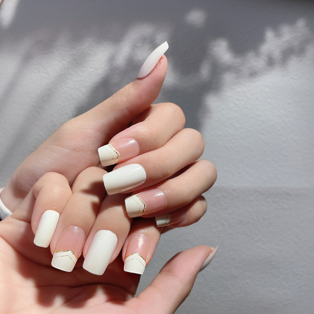 Elegant Press-On Nail Tips Set with Geometric Accents