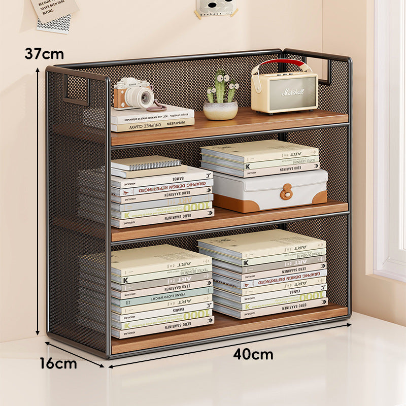 Perforated Metal Two-Tier Desktop Organizer Shelf with Integrated Carry Handles