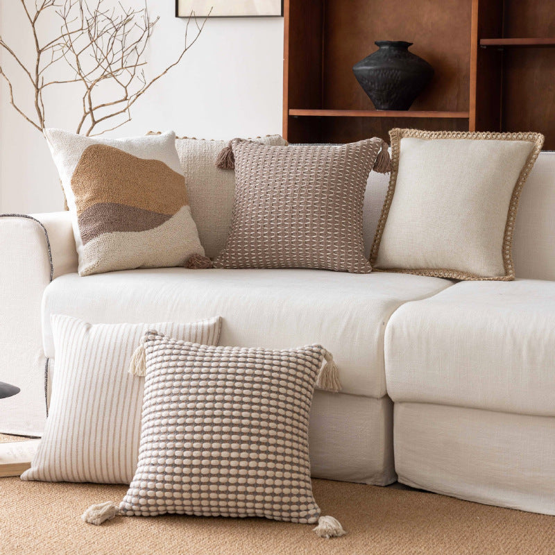 Decorative Throw Pillow with Natural Linen Cover and Handwoven Jute Trim