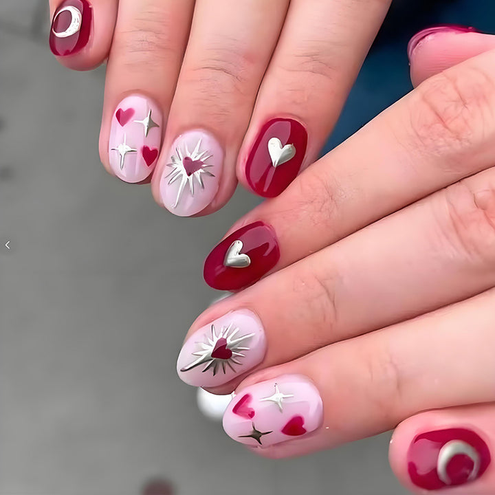 Nail art set with romantic heart and star motifs Kalsten