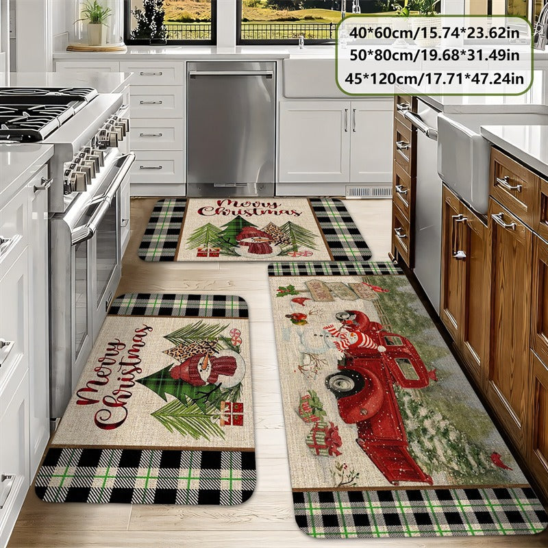 Festive Holiday-Themed Kitchen Mat Set