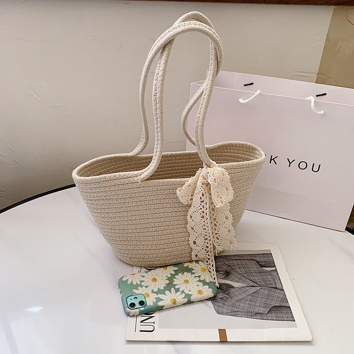 Handcrafted straw bag with lace accent Kalsten