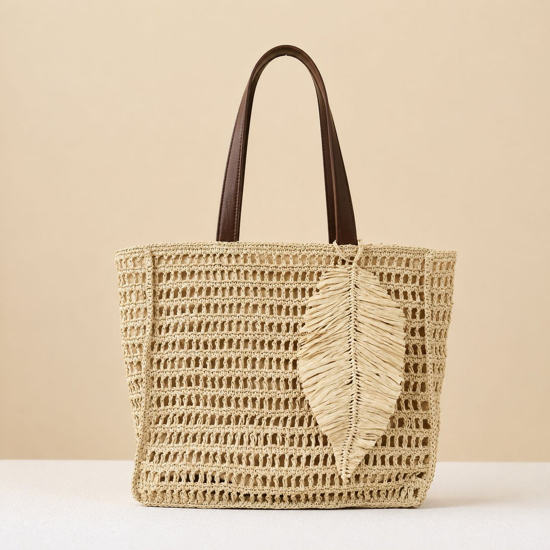 Macramé Beach Bag with Leather Accents Kalsten