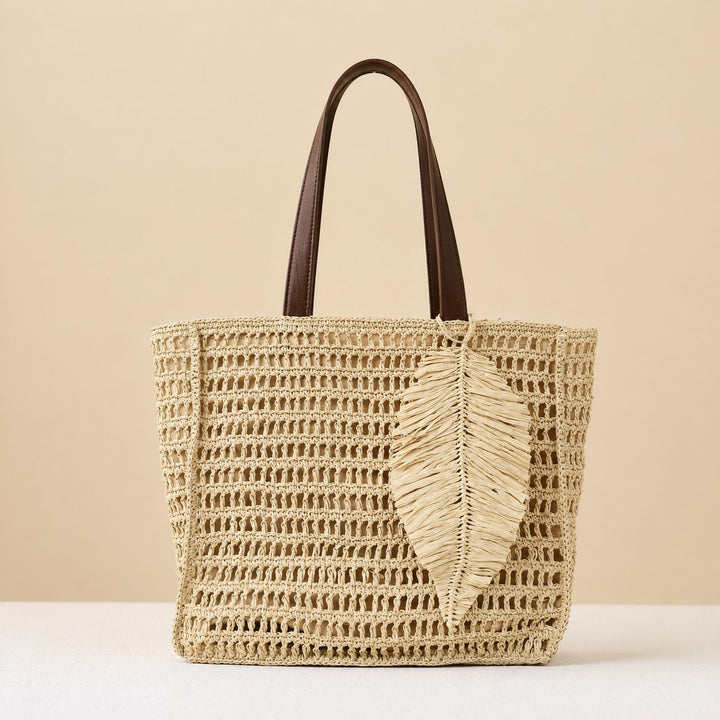 Macramé Beach Bag with Leather Accents Kalsten
